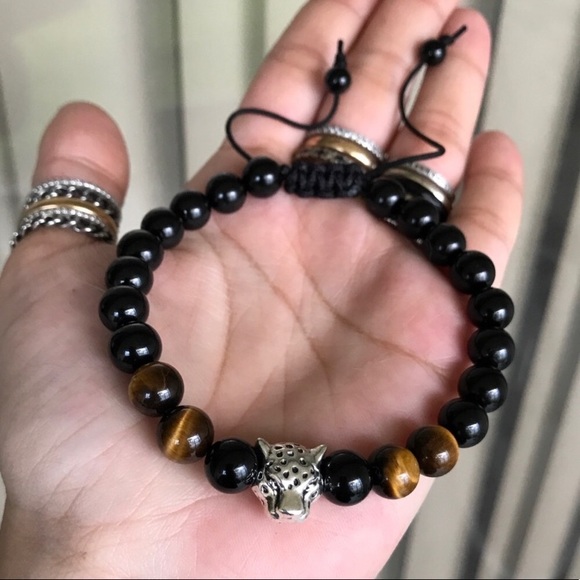 Men or women onyx & tiger eye panther bracelet - Picture 2 of 7